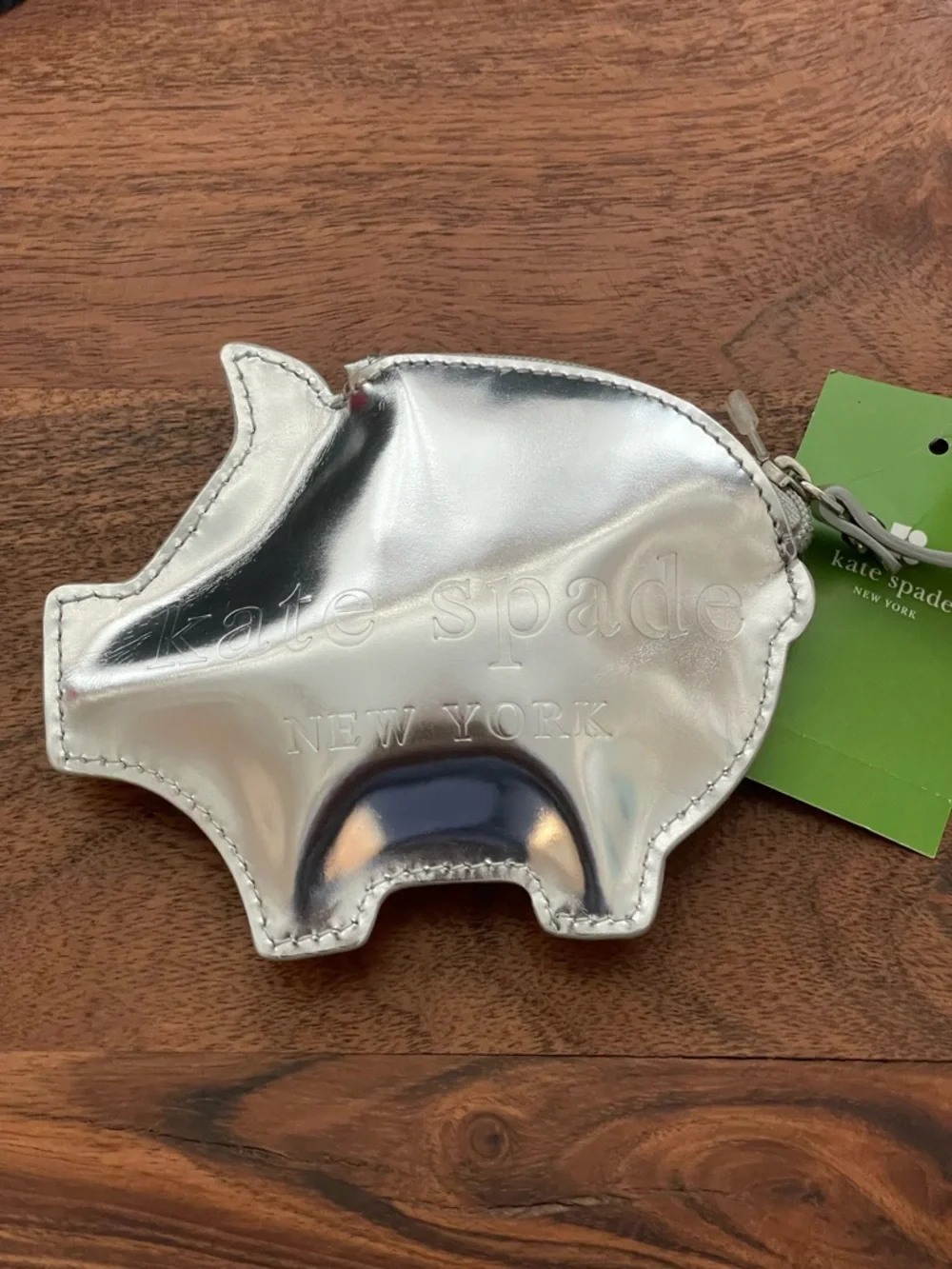 KATE SPADE Silver Piggy Bank Coin Purse PWRU0105 w/Box - Picture 1 of 5